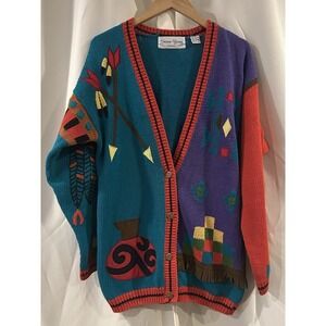 Vintage Southwestern Native American theme‎ Cardigan Sweater Sharon Young Medium